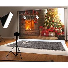 Photo Backgrounds Laeacco Laeacco 10x6.5ft Vinyl Photography Backdrop Interior Christmas Magic Glowing Tree Fireplace Gifts Red Stocking Scene Photo Background Children Baby Adults Portraits Backdrop