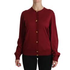 Dolce & Gabbana Mujer Cárdigans Dolce & Gabbana Red Silk Long Sleeve Cardigan Sweater IT50