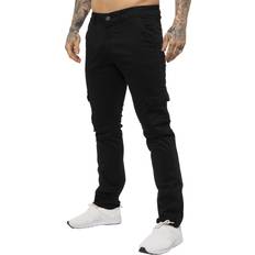 Enzo Mens Cargo Combat Chinos Black Cotton 28W/32L