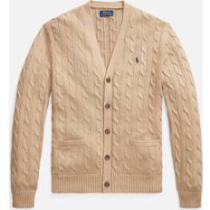 Polo Ralph Lauren Hombre Cárdigans Polo Ralph Lauren Men's V Neck Cable Knit Cotton Cardigan Camel Melange Brown