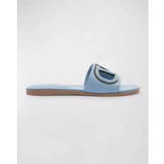 Dame - Messing Sko Valentino Garavani VLOGO CUT-OUT CALFSKIN SLIDE SANDAL Wo AZURE/ANTIQUE BRASS