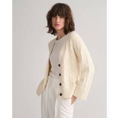 Gant Women Cardigans Gant Women Herringbone V-Neck Cardigan Beige