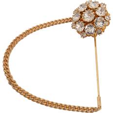 Women Brooches Dolce & Gabbana Gold Brass Clear Crystal Chain Pin Women Brooch