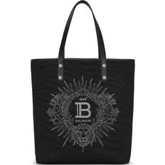 Leather - Men Totes & Shopping Bags Balmain Varsity embroidered-logo tote bag men Leather/Cotton One Size Black