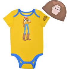 Boys Jumpsuits Children's Clothing Disney Baby’s Short Sleeve Onesie with Cap, Toy Story Woody Costume, Romper Set, Yellow, 12M