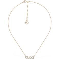 Gucci Gold Plated Necklaces Gucci Lettering Brass Crystal Necklace - Gold