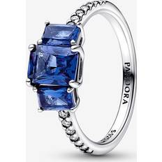 Pandora S Rings Pandora Anillo Brillante Tres Gemas Azules Rectangulares en Plata de Ley