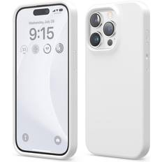 Elago Kompatibel med iPhone 15 Pro Fodral, Flytande Silikon Fodral, Heltäckande Skydds Fodral, Stötsäkert, Smalt telefon Fodral, Reptåligt Mjukt Mikrofiberfoder 6,1 tum vit