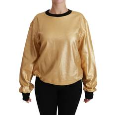 Gold Jumpers Dolce & Gabbana Gold Cotton Crewneck Pullover Sweater IT44
