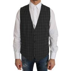 Wool Vests Dolce & Gabbana Gray Wool STAFF Checkered Stretch Vest IT52