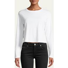 Denim - Women T-shirts Babe Cropped Long-Sleeve Cotton Tee WHITE