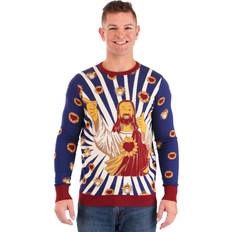 Christmas Jumper Jumpers Jay and Silent Bob Buddy Christ Jesus Ugly Christmas Sweater Red/Blue/White