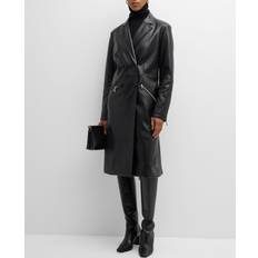 Leather Coats Elie Tahari The Dina Vegan Leather Trench Coat NOIR