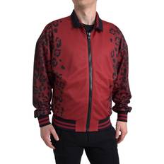 Leopard - Men Jackets Dolce & Gabbana Red Leopard Polyester Bomber Full Zip Jacket IT50