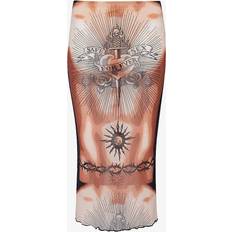 Polyamide Jupes Jean Paul Gaultier Printed Safe Sex Tattoo Low Waist Midi Skirt - Nude Brown/Black