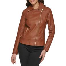 Guess brown leather jacket womens best sale