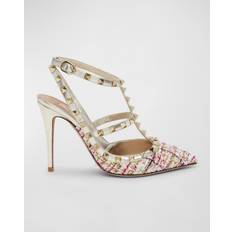 Mehrfarbig Pumps Valentino Garavani ROCKSTUD TWEED PUMP WITH STRAPS 100MM Wo MULTICOLOUR/PLATINUM