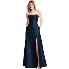 Dresses Alfred Sung Womens Strapless A-line Satin Gown with Modern Bow Detail Midnight navy Midnight navy