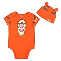 Orange Jumpsuits Disney Baby Short Sleeve creeper with Cap, Tigger The Tiger Costume, Orange Romper Set, 24M