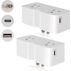 ELEGRP 3 Prong Outlet Extender with Type C and Type A USB Wall Charger, Plug Adapter White, 2-Pack