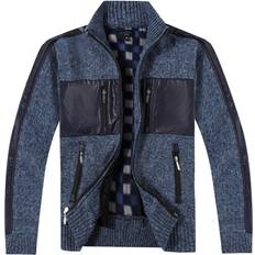 Black - Boys Cardigans Gioberti Gioberti Kids and Boys Full Zip Cardigan Patch Design Sweater with Brushed Flannel Lining, Melange Blue