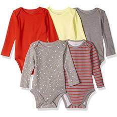 Yellow Bodysuits Hanes baby boys Ultimate Flexy Pack Long Sleeve Bodysuits Bodystocking, Yellow/Reds, 12-18 Months