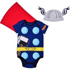 Marvel Jumpsuits Children's Clothing Marvel Short Sleeve Creeper with Cap, Thor Bodysuit with Cape, Baby Romper, Navy, 12M