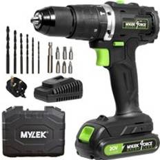 Mylek Cordless Li-ion Drill 20V Brushless Driver Impact Hammer Action Black