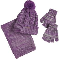 Children's Clothing Sportoli Women’s Girls’ kids 3-Piece Cable Knit Cold Weather Set Hat Scarf Glove Purple Size Teens 8-16 Yrs