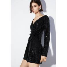 Long - Women Dresses H&M Ladies Black Sequined wrap dress