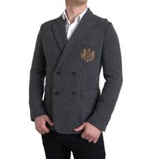 Kashmir Kavajer Dolce & Gabbana Gray Logo Embroidery Breasted Blazer IT48
