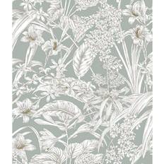 York Wallcoverings Orchid Conservatory Toile Seamist and Taupe Wallpaper Roll, Blue