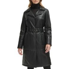 Polyurethane Coats Kenneth Cole Belted Trench Coat - Black