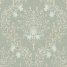 Grandeco Sage Green Flora Damask Blown Vinyl Wallpaper