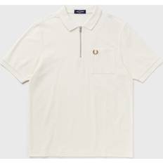 Fred Perry White Polo Shirts Fred Perry Textured Zip Neck Polo Shirt, Ecru