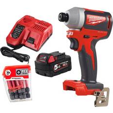 Milwaukee Screwdrivers Milwaukee M18 BLID2 18V Brushless Impact Driver, 1x 5.0Ah Battery, Charger & SHOCKWAVE PZ2 Impact Screwdriver Bit