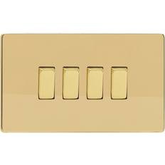 Fixed Installation Wall Dimmers Varilight XDV9S Screwless Polished Brass 4 Gang 10A 1 or 2 Way Rocker Switch