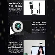 Webcams Tomtop Jms 1080P Webcam with Adjustable Light and Noise-reducing Microphones, USB WebCam for Online Black