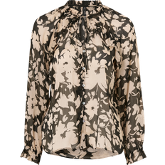 Mango Femme Chemisiers Mango Cordoba Tie Neck Abstract Floral Blouse, Light Beige/Black