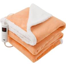 GlamHaus Heated Electric Fleece Blankets Orange