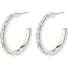 Rue Baguette Crystal Hoops - Silver