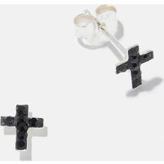Silverörhängen för barn studs svarta kors