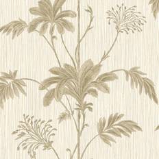 Wallpapers Belgravia Grasscloth Textured Palm Vinyl Wallpaper Cream Gold 2913