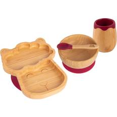 Tiny Dining 4pc Red Llama Bamboo Suction Baby Feeding Set