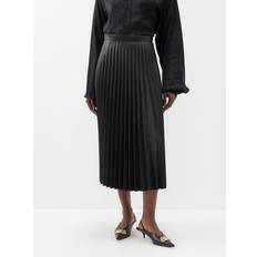 Balenciaga Women Skirts Balenciaga Pleated Leather Midi Skirt Womens Black