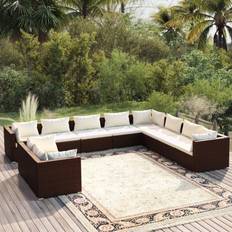 vidaXL 10-tlg Garten-Lounge-Set mit Kissen Braun Poly Rattan Lounge-Set