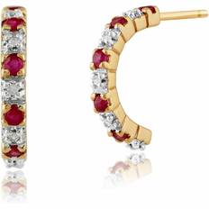 Gemondo Classic Round Ruby & Diamond Half Hoop 9ct Gold Earrings