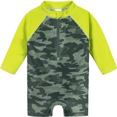 Green UV Suits Children's Clothing Gerber Gerber Boys' Long Sleeve One Piece Sun Protection Rashguard Swimsuit, Green Gator, Months