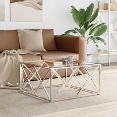 Silver Coffee Tables vidaXL Stainles Steel and Glass Coffee Table