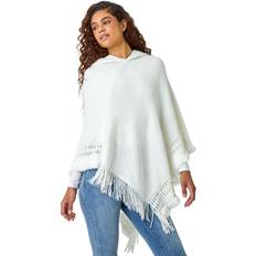 Blanco - Mujer Capas y Ponchos Roman One Hooded Fringed Knit Poncho Ivory